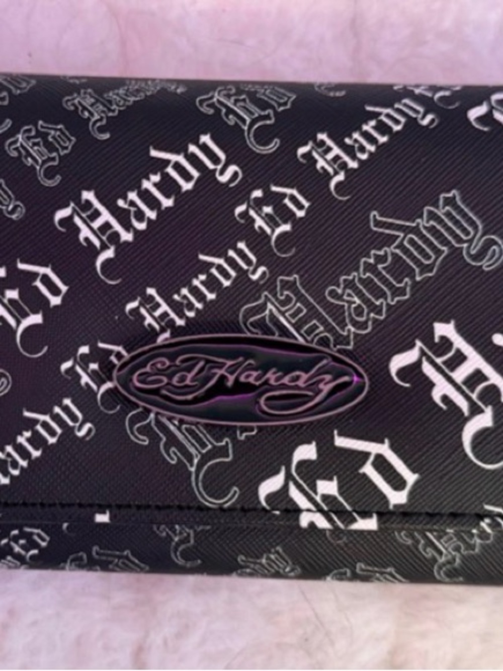 Ed Hardy Black and White Logo Print Men's Wallet